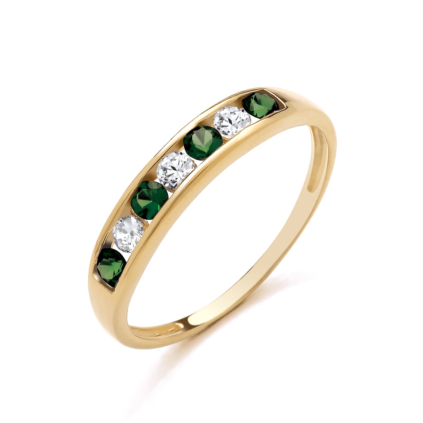925 Silver Gold Plated Emerald & Cubic Zirconia Set Eternity Band Ring