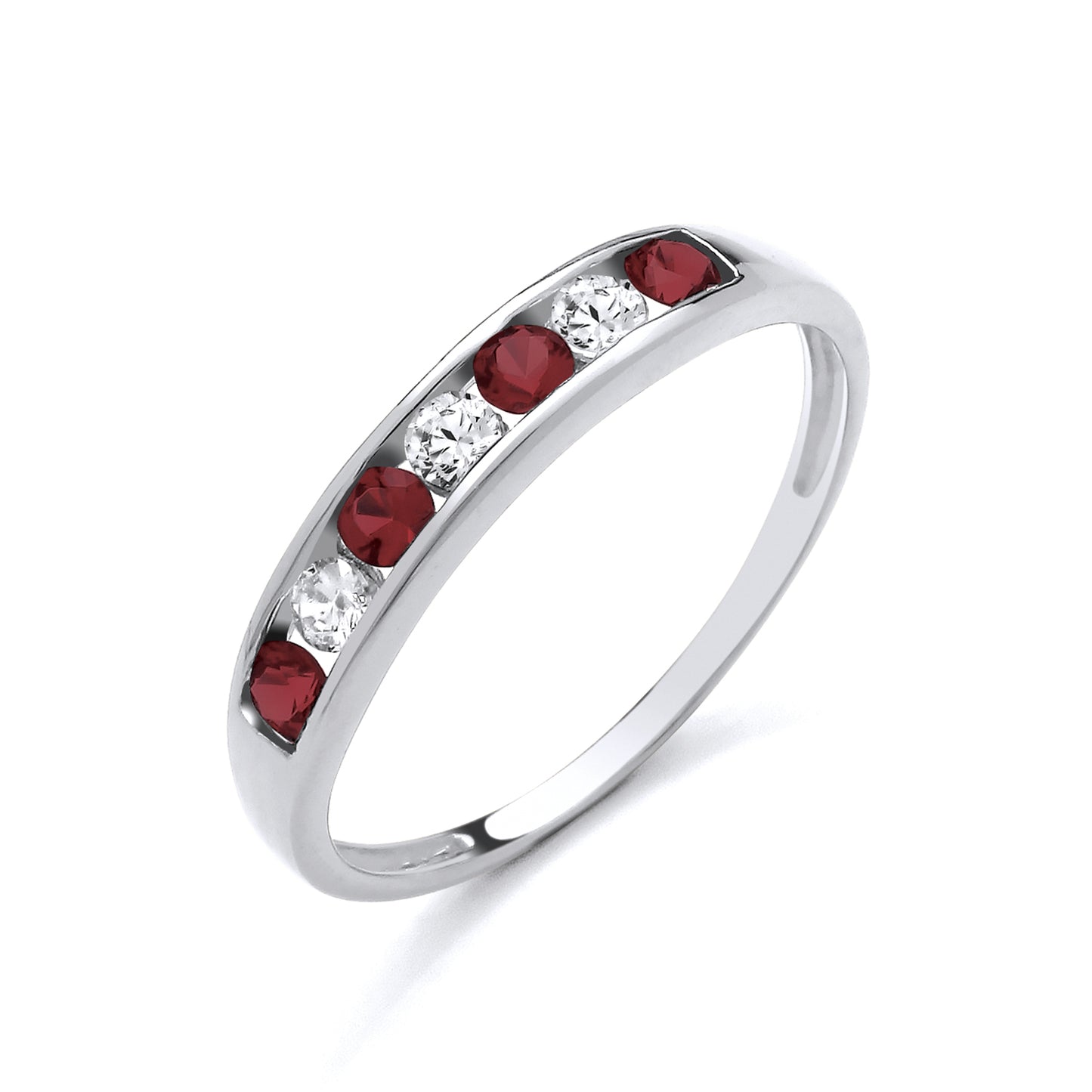 925 Silver Ruby & Cubic Zirconia Set Eternity Ring