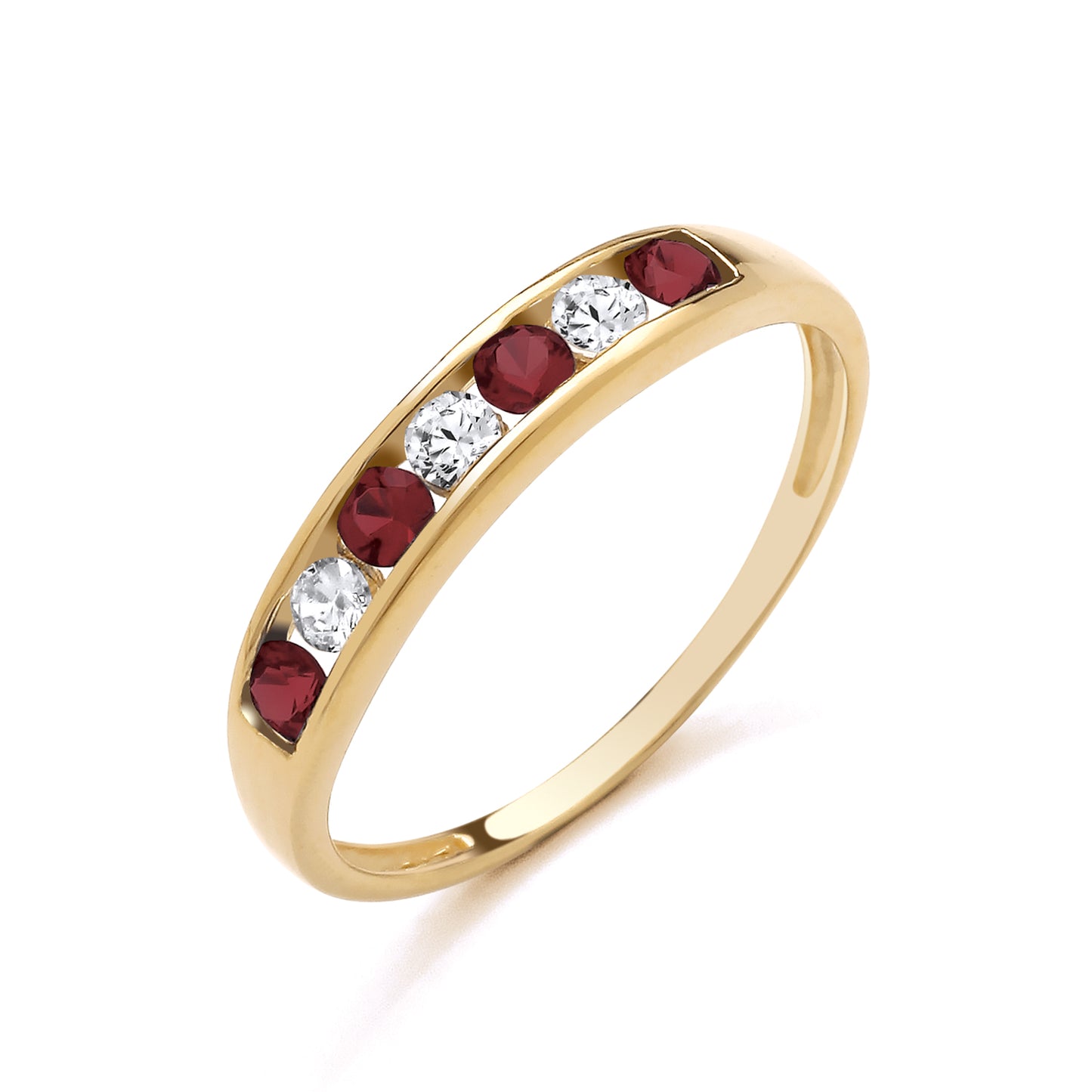 925 Silver Gold Plated Ruby & Cubic Zirconia Set Eternity Band Ring