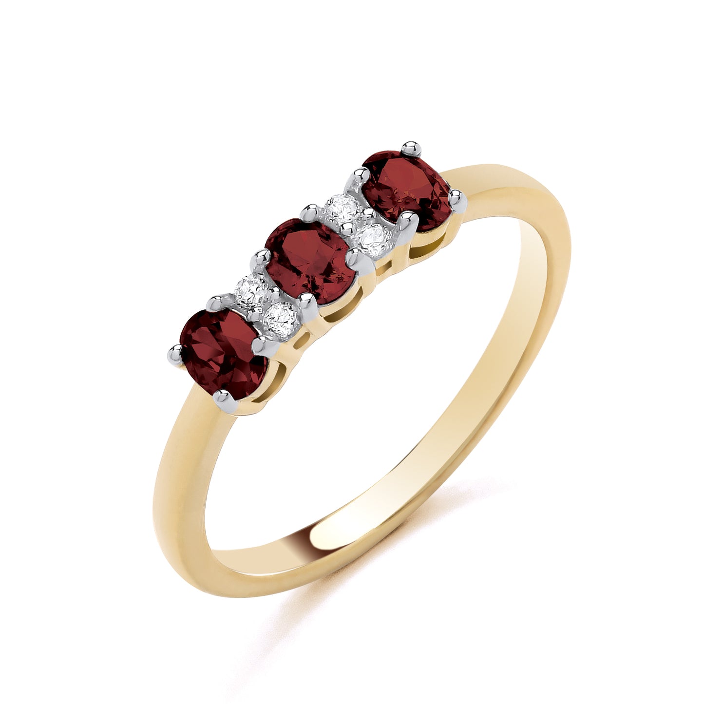 925 Silver Gold Plated Ruby & Cubic Zirconia Set Trilogy Ring