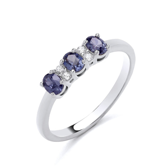 925 Silver Tanzanite & Cubic Zirconia Set Trilogy Ring