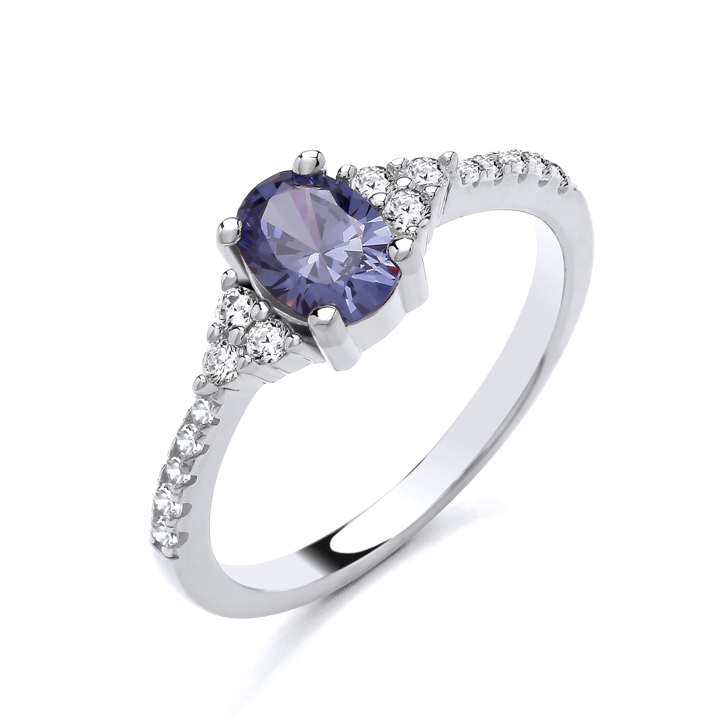 925 Silver Tanzanite & Cubic Zirconia Set Oval Ring