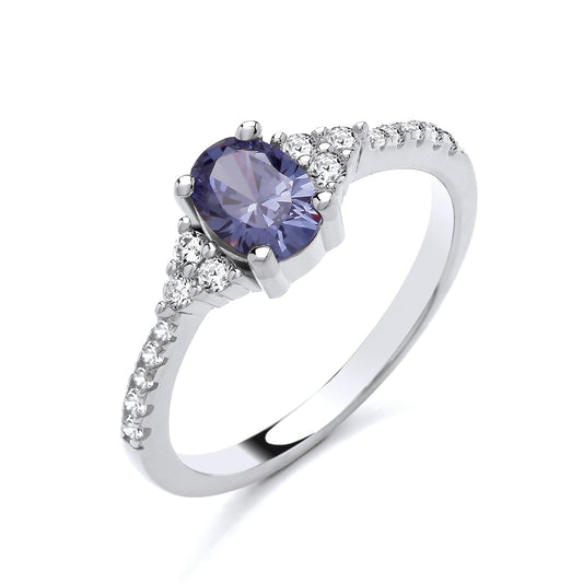925 Silver Tanzanite & Cubic Zirconia Set Oval Ring