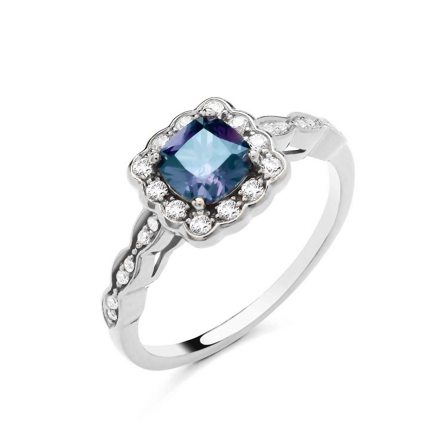 925 Silver Sapphire & Cubic Zirconia Set Square Ring