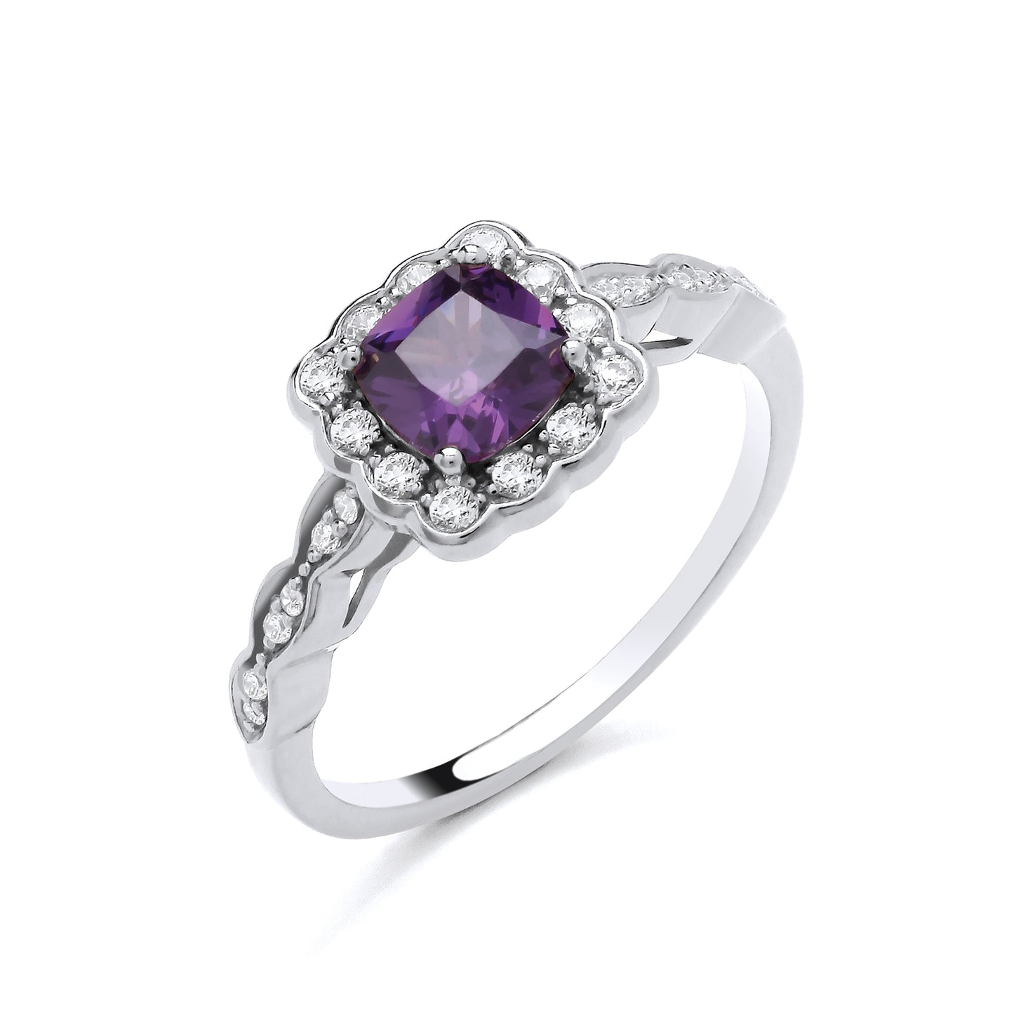 925 Silver Amethyst & Cubic Zirconia Set Square Ring
