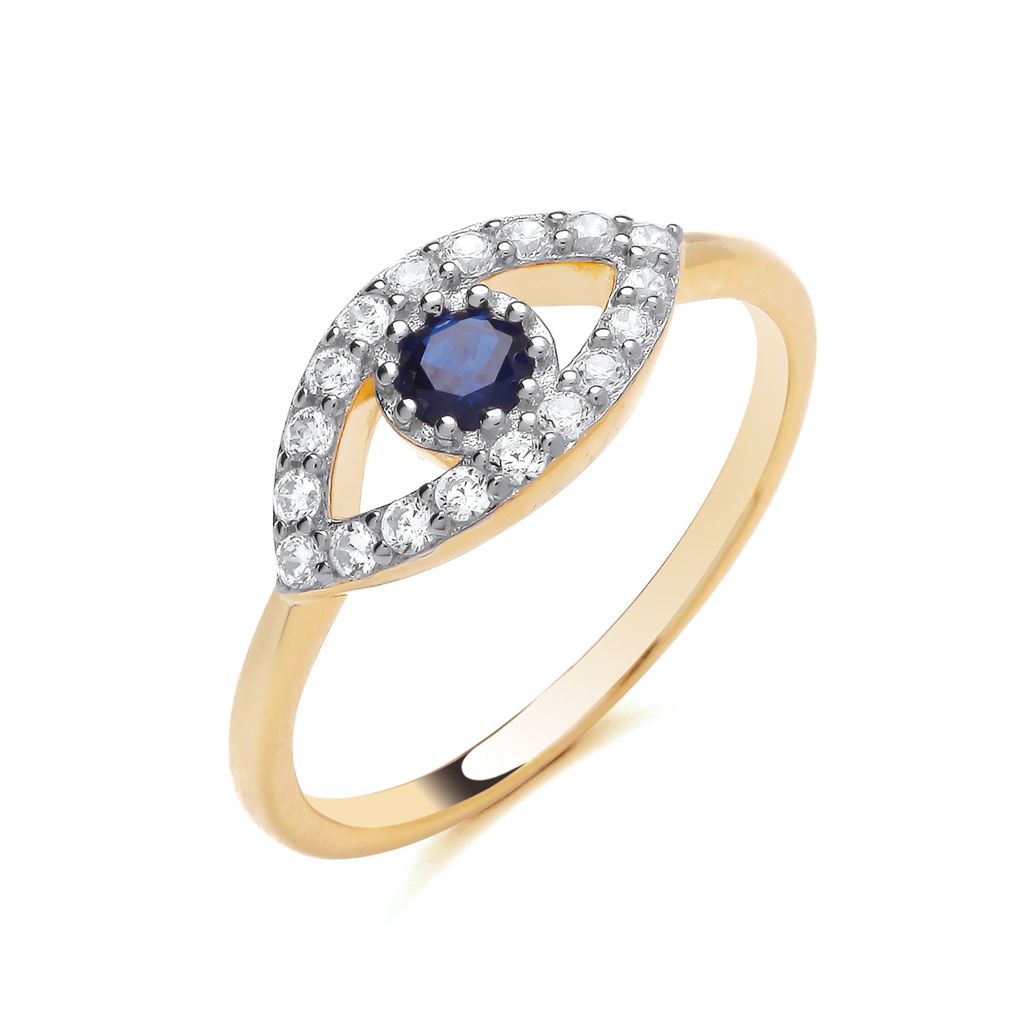 925 Silver Gold Plated Sapphire & Cubic Zirconia Set Eye Style Ring