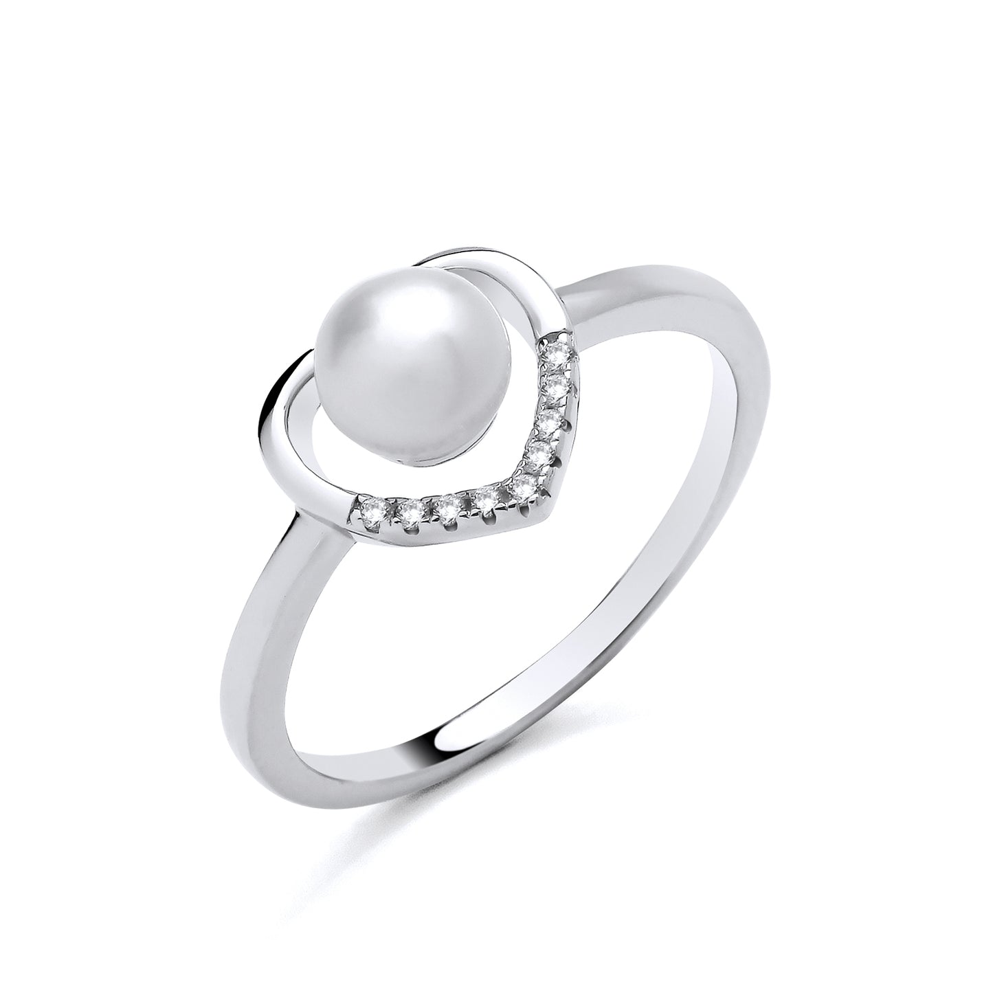 925 Silver Pearl & Cubic Zirconia Set Heart Ring