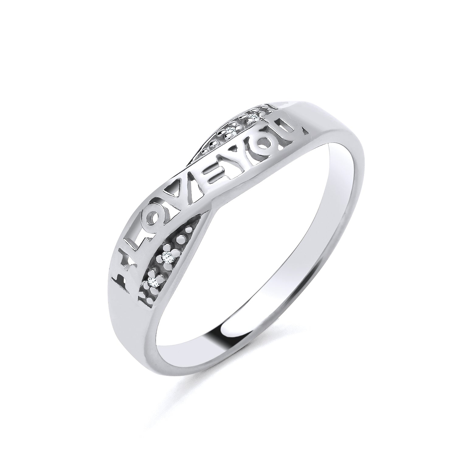 925 Silver & Diamond Set 'I Love You' Crossover Band Ring