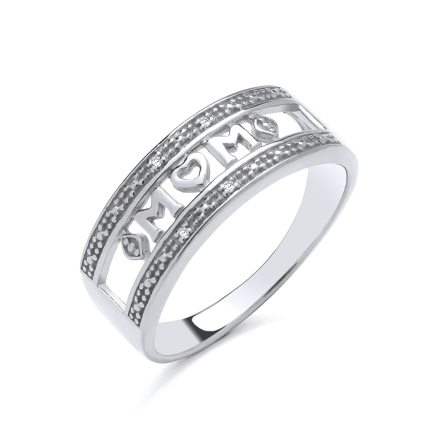 New 925 Silver &amp; Natural Diamond Set Open Mum Heart Band Ring available in various sizes. The front of the ring is approx 7.5mm high