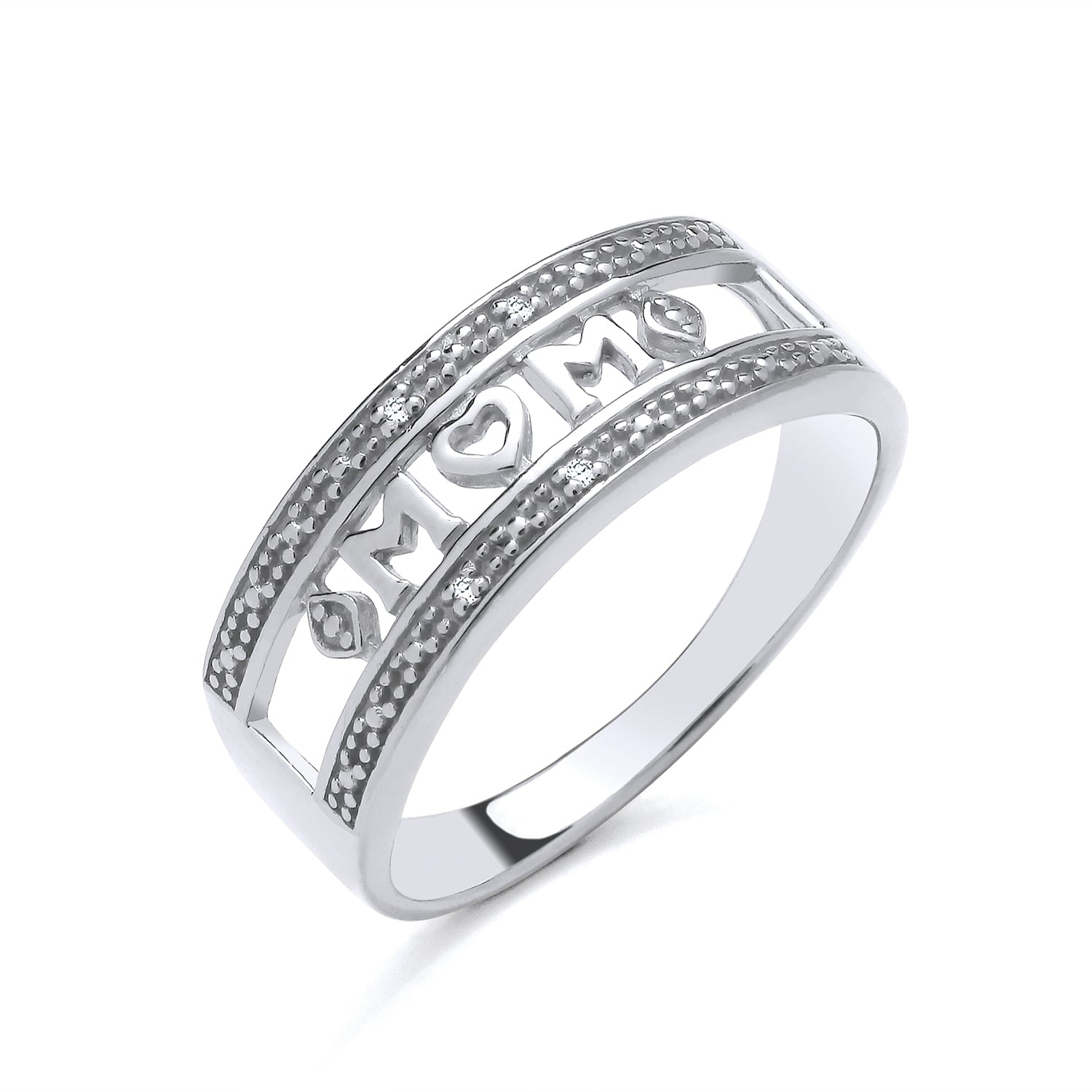 New 925 Silver &amp; Natural Diamond Set Open Mum Heart Band Ring available in various sizes. The front of the ring is approx 7.5mm high
