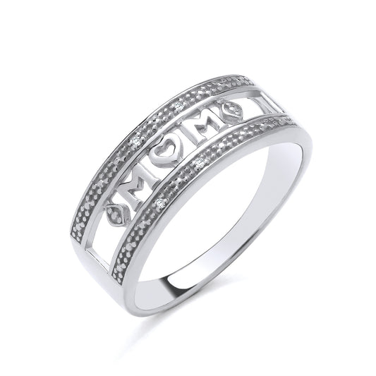 New 925 Silver &amp; Natural Diamond Set Open Mum Heart Band Ring available in various sizes. The front of the ring is approx 7.5mm high