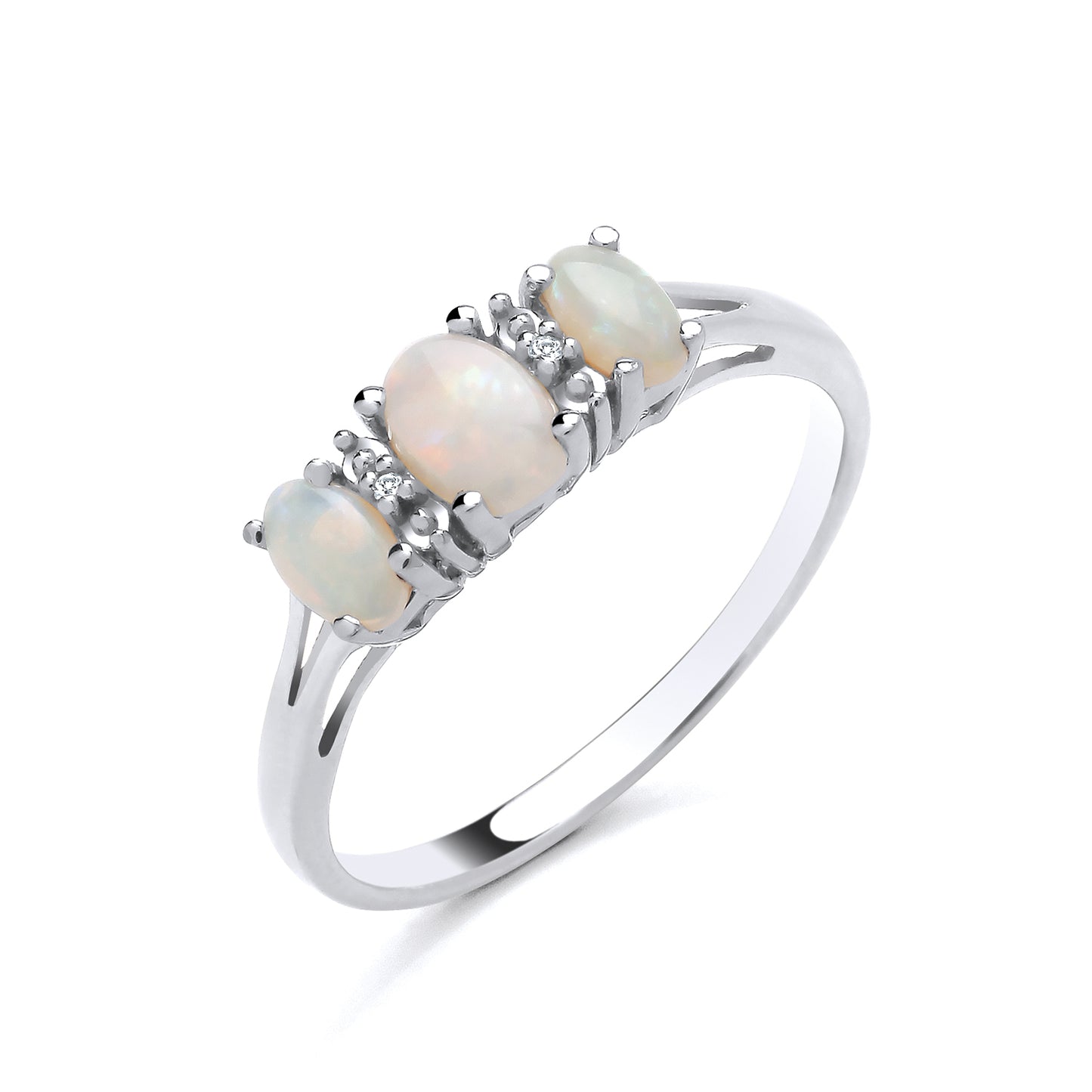 New 925 Silver Natural Diamond &amp; Opal Set Trilogy Ring available in various sizes. The ring face is 13.2mm by 6mm