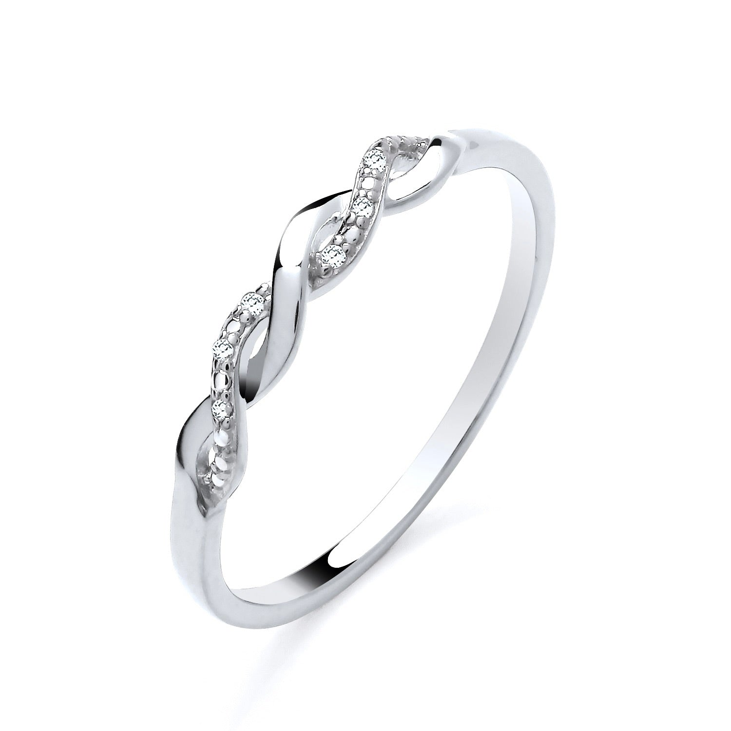 New 925 Silver &amp; Natural Diamond Set Twisted Band Ring available in various sizes. The front of the band is approx 2.75mm wide