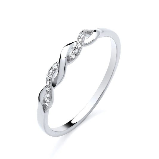 New 925 Silver &amp; Natural Diamond Set Twisted Band Ring available in various sizes. The front of the band is approx 2.75mm wide