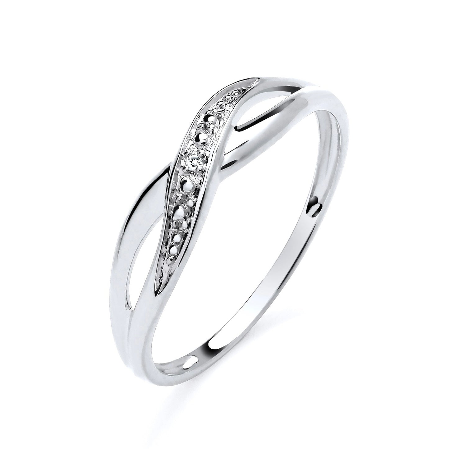 New 925 Silver &amp; Diamond Set Crossover Band Ring available in various sizes. The front of the band is approx 4.75mm wide