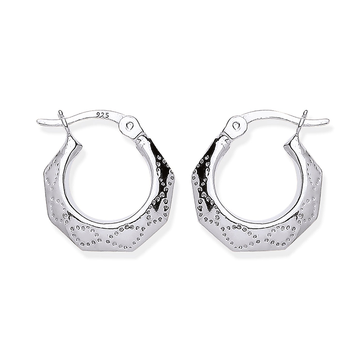 New 925 Silver Patterned Hexagon Creole Earrings with the weight 1.40 grams