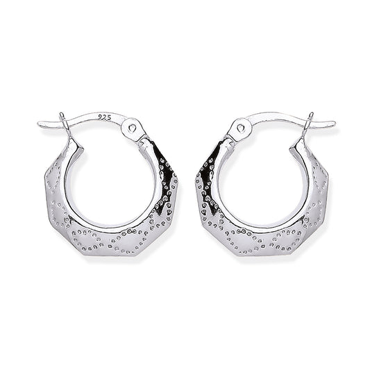 New 925 Silver Patterned Hexagon Creole Earrings with the weight 1.40 grams