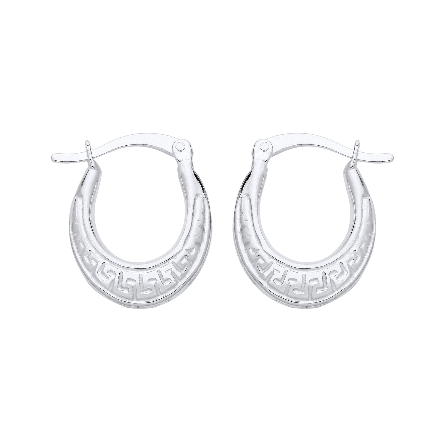 New 925 Silver Greek Key Patterned Oval Creole Earrings with the weight 1.60 grams