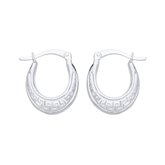 New 925 Silver Greek Key Patterned Oval Creole Earrings with the weight 1.60 grams