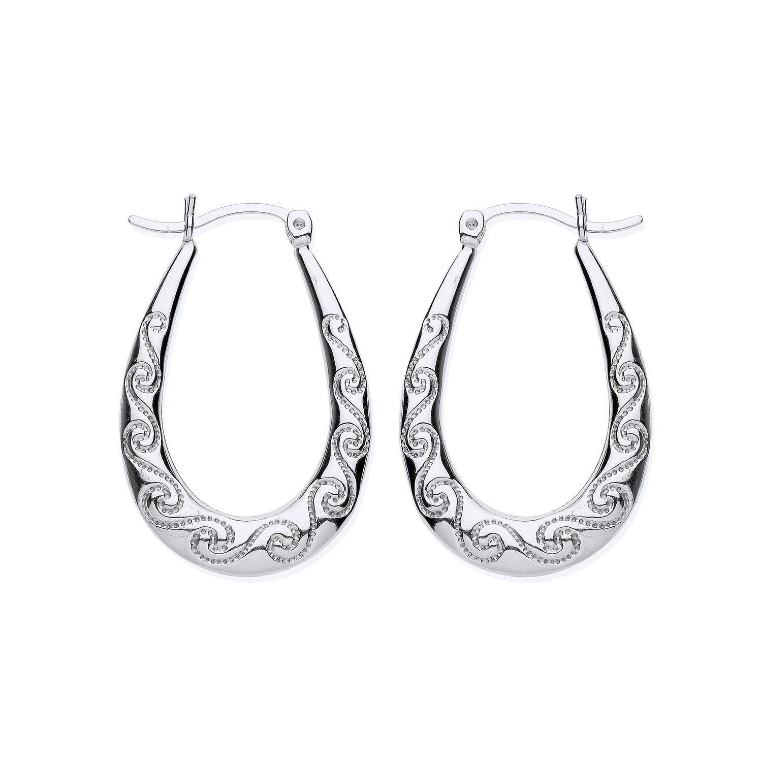 New 925 Silver Wave Swirl Patterned Oval Creole Earrings with the weight 2.30 grams
