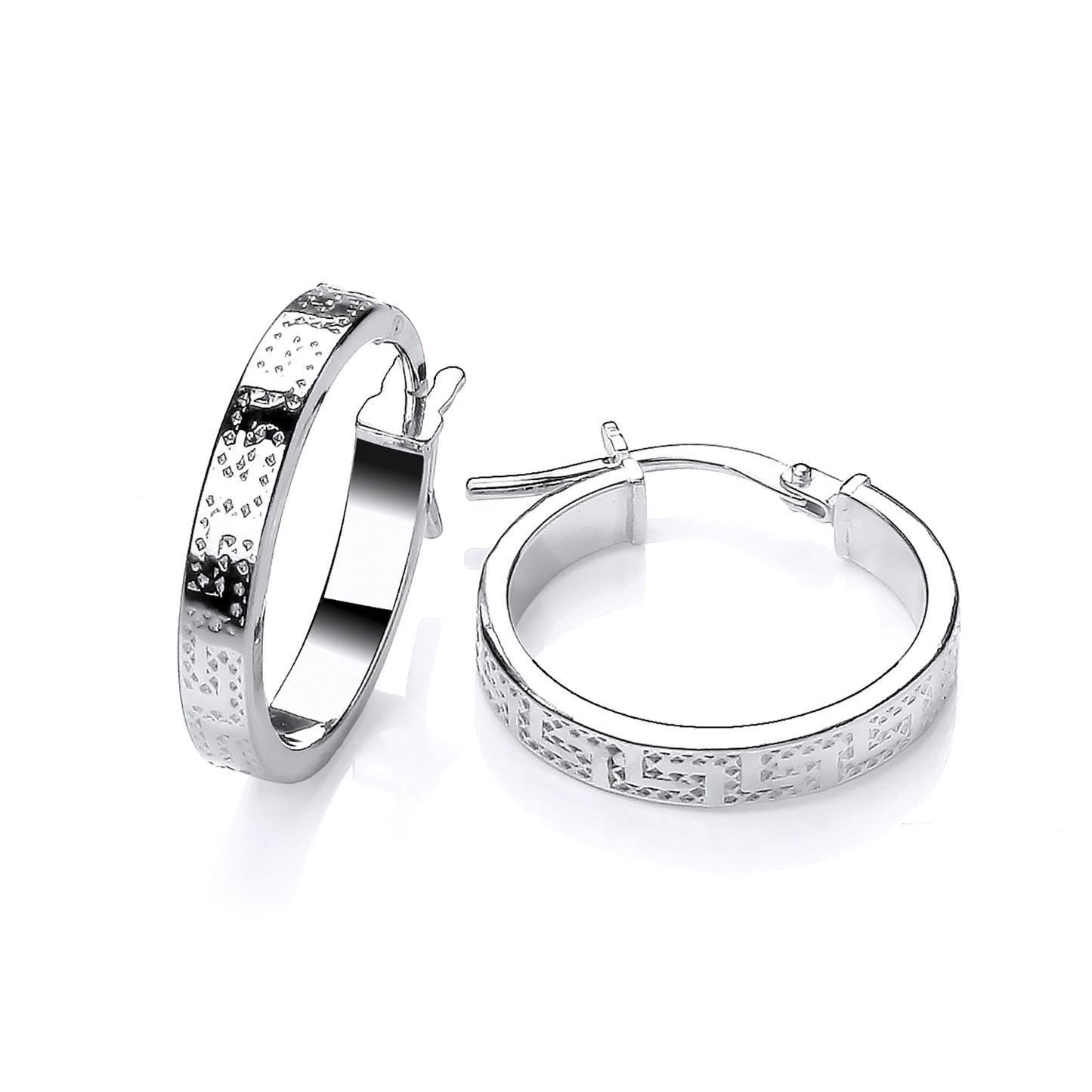925 Silver 18mm Greek Key Patterned Hoop Creole Earrings