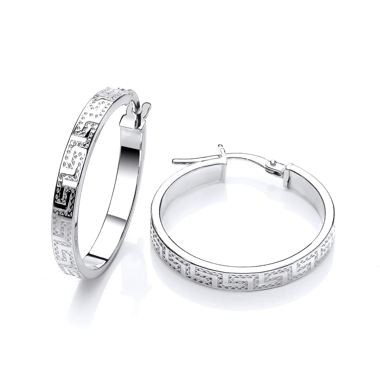 New 925 Silver 23mm Greek Key Patterned Hoop Creole Earrings with the weight 2.50 grams