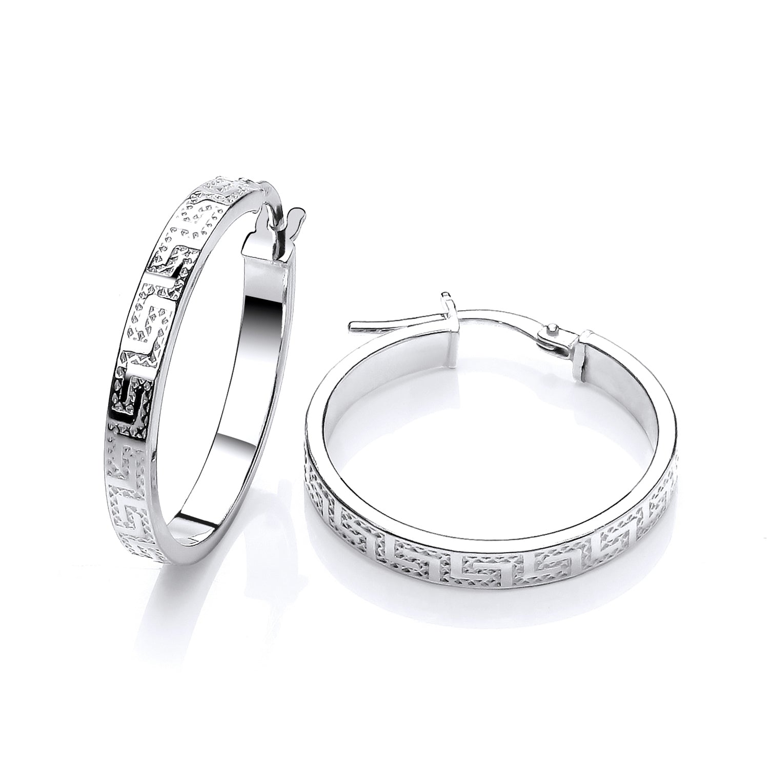 New 925 Silver 23mm Greek Key Patterned Hoop Creole Earrings with the weight 2.50 grams