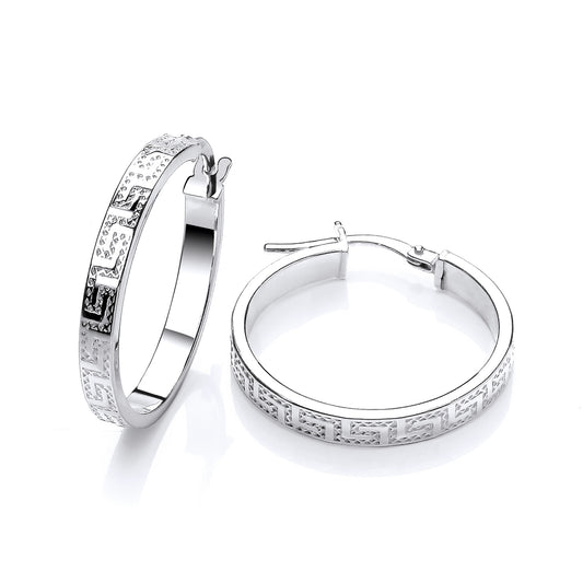 New 925 Silver 23mm Greek Key Patterned Hoop Creole Earrings with the weight 2.50 grams