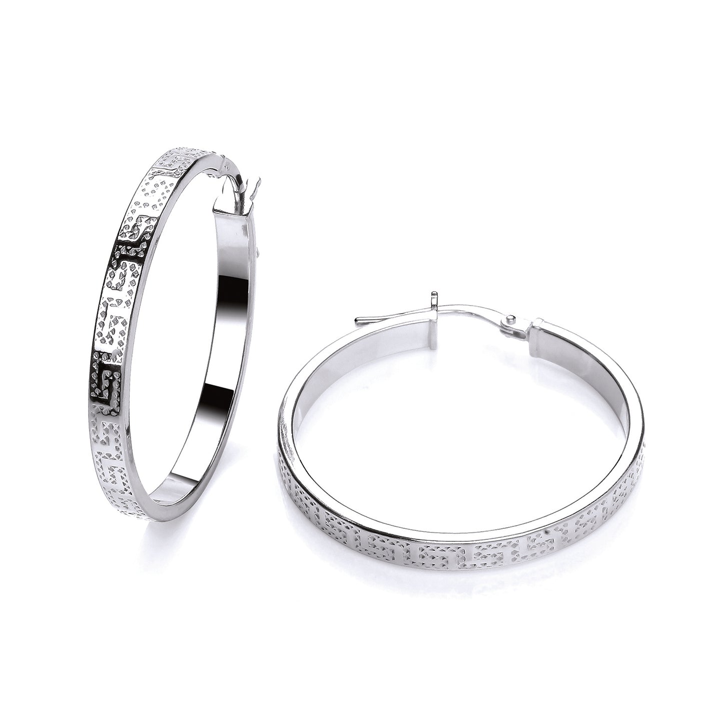 New 925 Silver 28.5mm Greek Key Patterned Hoop Creole Earrings with the weight 3.10 grams