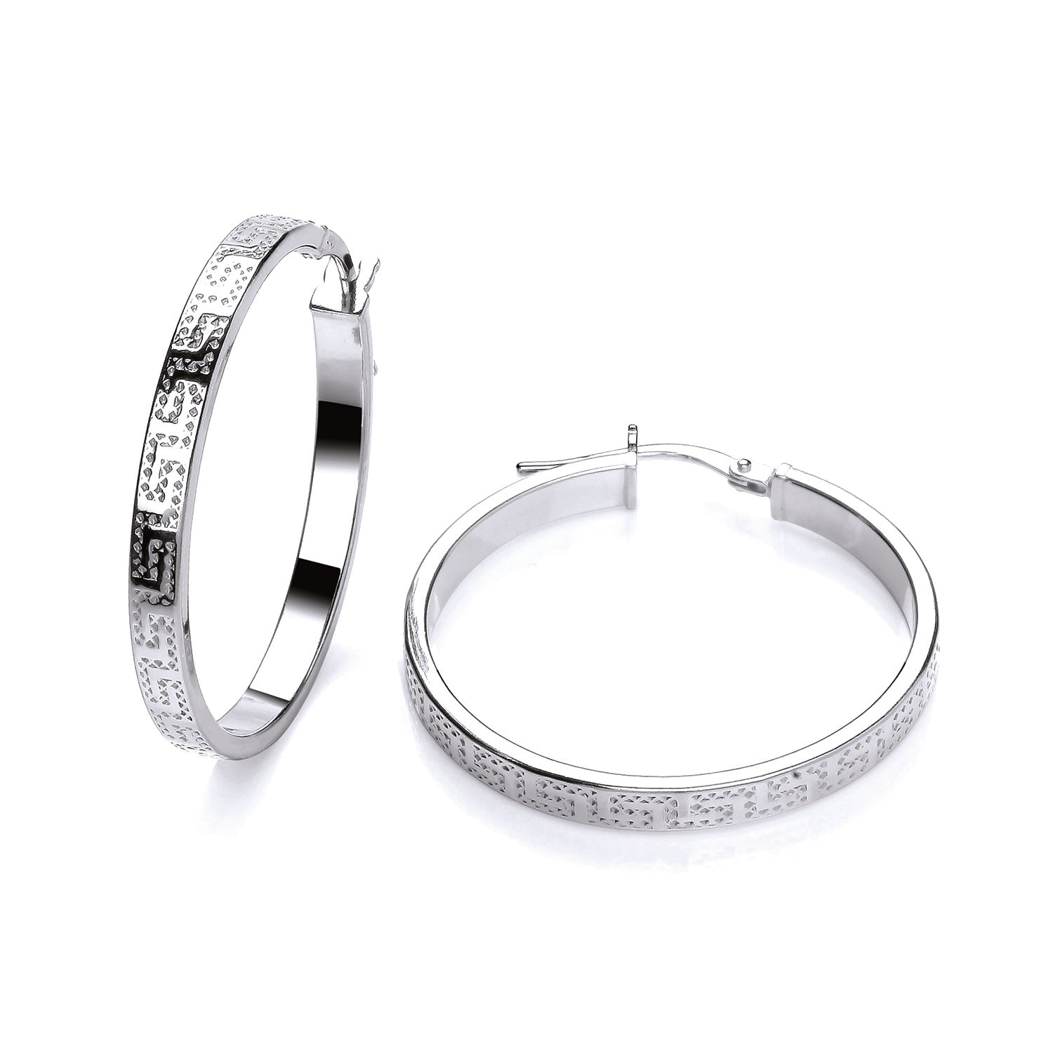 New 925 Silver 28.5mm Greek Key Patterned Hoop Creole Earrings with the weight 3.10 grams