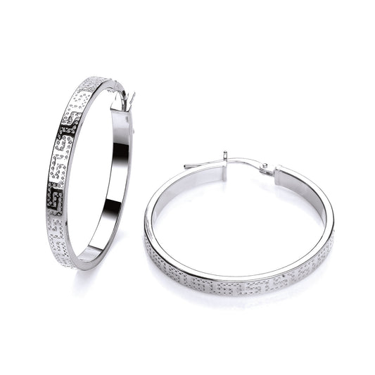 New 925 Silver 28.5mm Greek Key Patterned Hoop Creole Earrings with the weight 3.10 grams