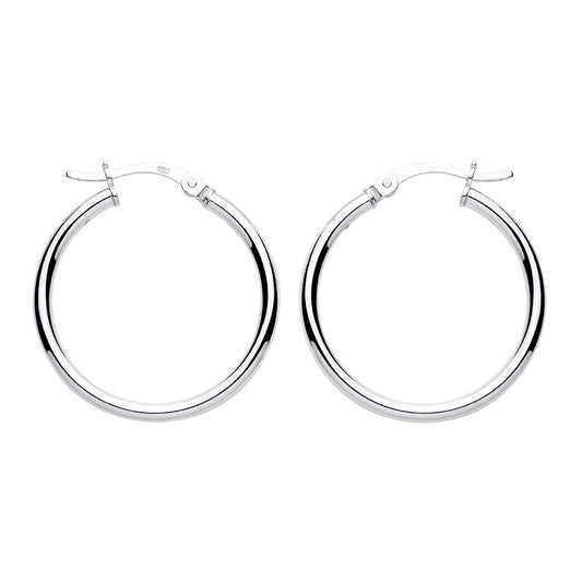 New 925 Silver 25mm Plain Hoop Creole Earrings with the weight 2.50 grams