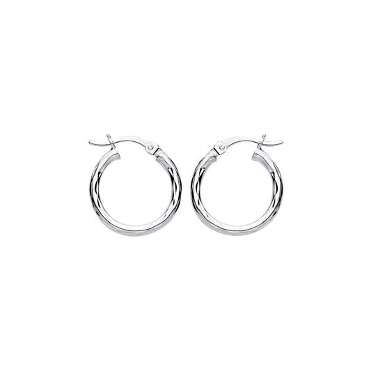 New 925 Silver 16mm Diamond Cut Patterned Hoop Creole Earrings with the weight 1.70 grams