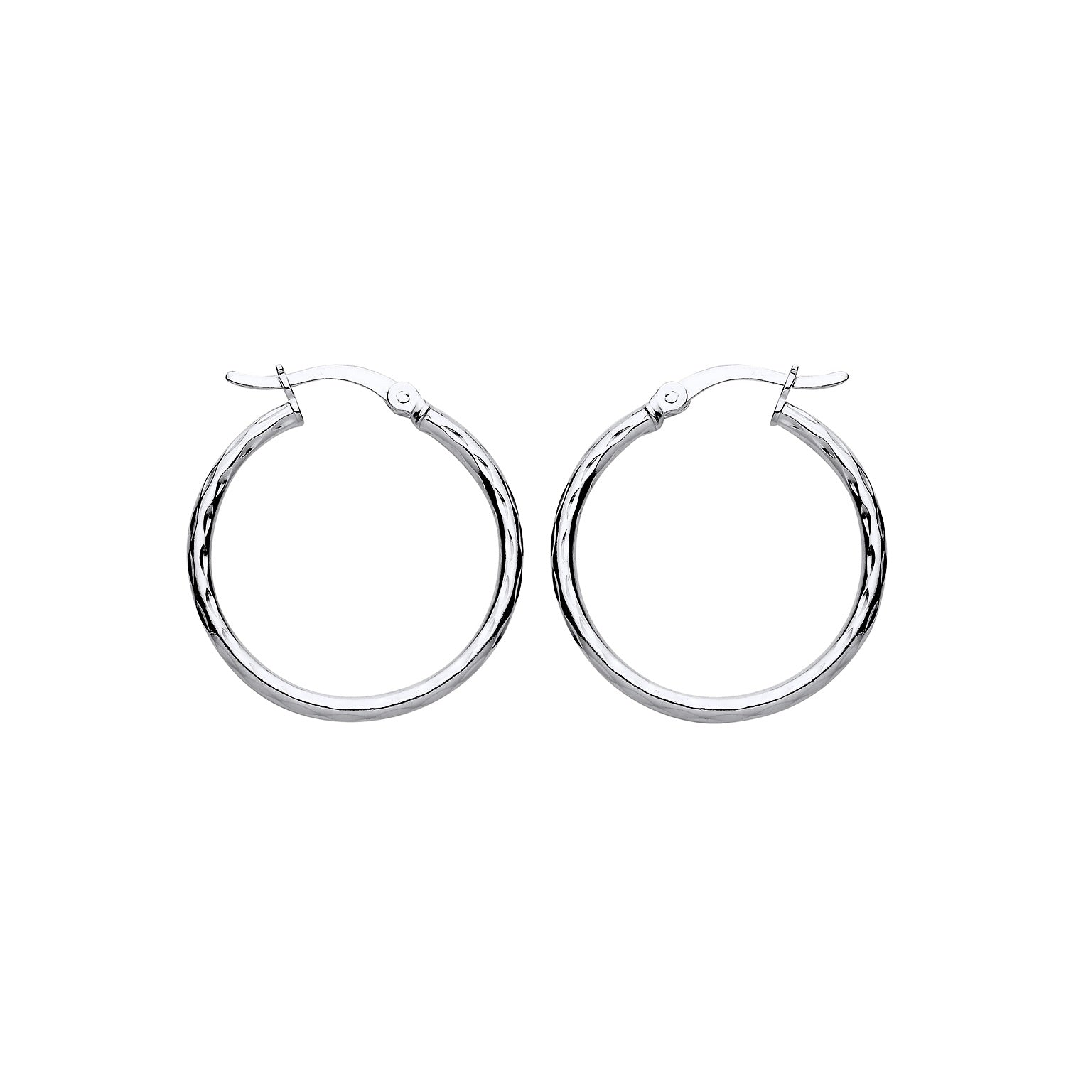 New 925 Silver 20mm Diamond Cut Patterned Hoop Creole Earrings with the weight 2.20 grams