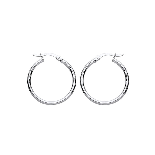 New 925 Silver 20mm Diamond Cut Patterned Hoop Creole Earrings with the weight 2.20 grams
