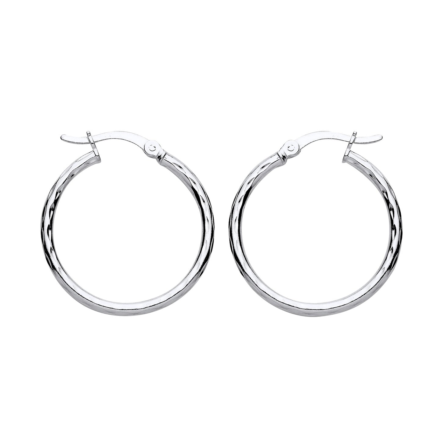 New 925 Silver 25mm Diamond Cut Patterned Hoop Creole Earrings with the weight 2.60 grams