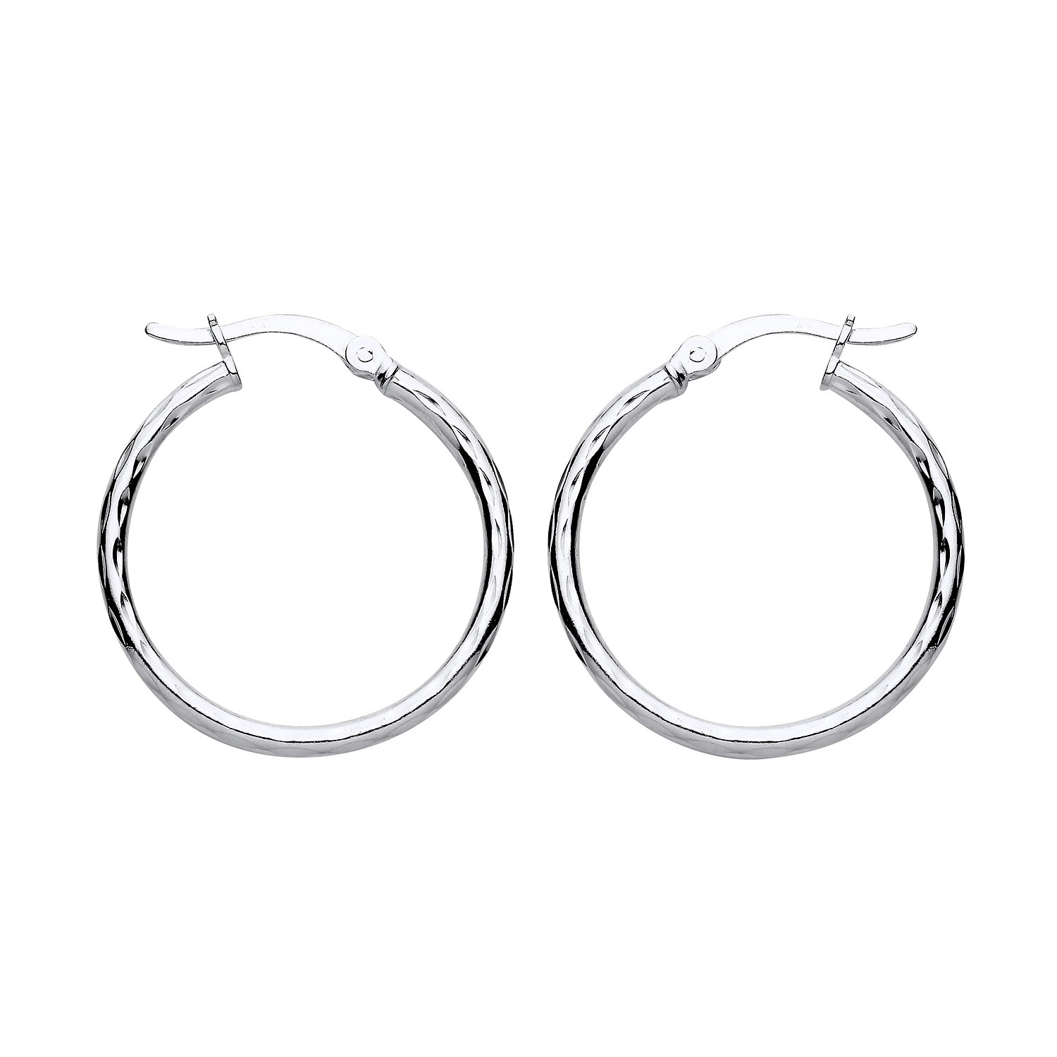 New 925 Silver 25mm Diamond Cut Patterned Hoop Creole Earrings with the weight 2.60 grams