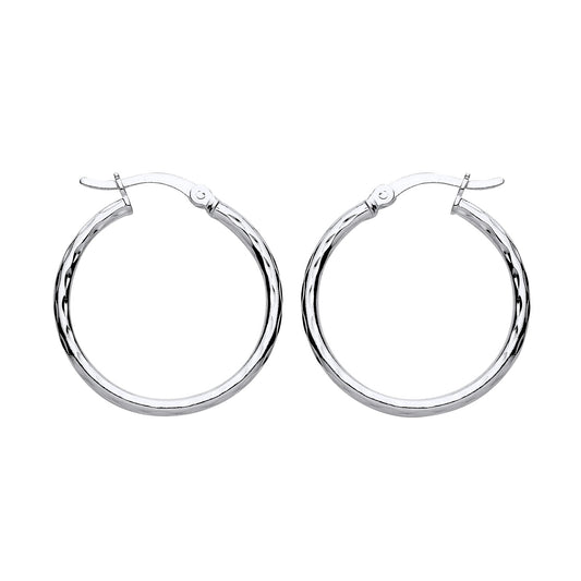 New 925 Silver 25mm Diamond Cut Patterned Hoop Creole Earrings with the weight 2.60 grams