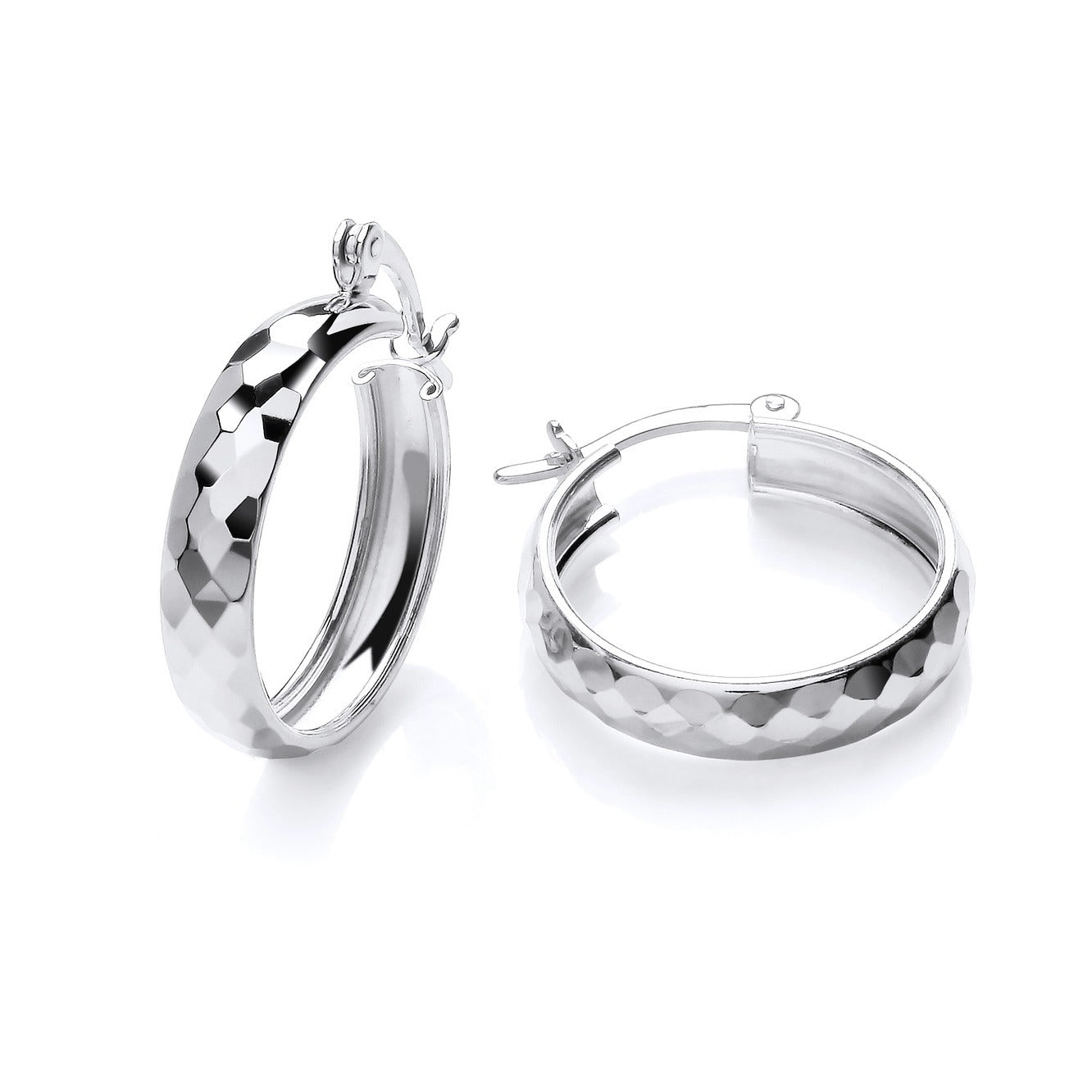 New 925 Silver 20mm Diamond Cut Textured Hoop Creole Earrings with the weight 2 grams