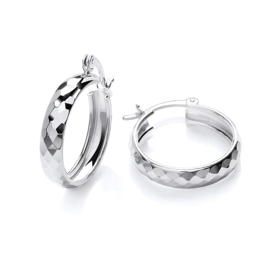 New 925 Silver 20mm Diamond Cut Textured Hoop Creole Earrings with the weight 2 grams