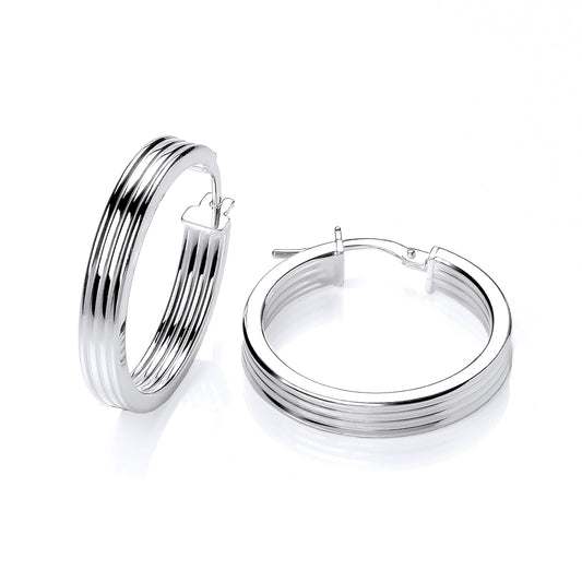 New 925 Silver 25mm Ribbed Hoop Creole Earrings with the weight 3 grams