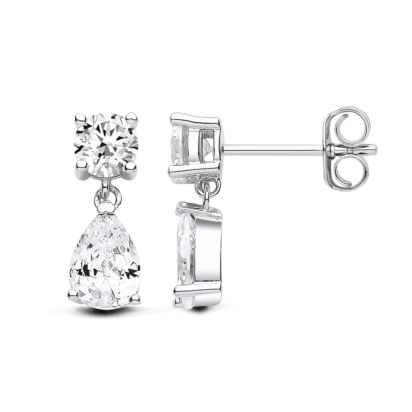 New 925 Silver &amp; Cubic Zirconia Teardrop Drop Earrings with the weight 2.10 grams. Total Length 14.3mm