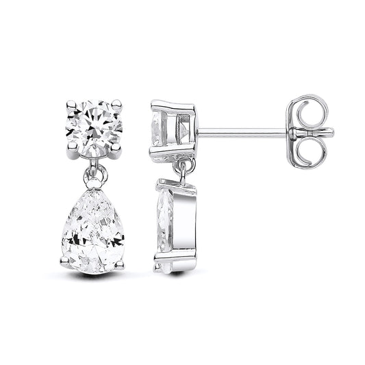 New 925 Silver &amp; Cubic Zirconia Teardrop Drop Earrings with the weight 2.10 grams. Total Length 14.3mm