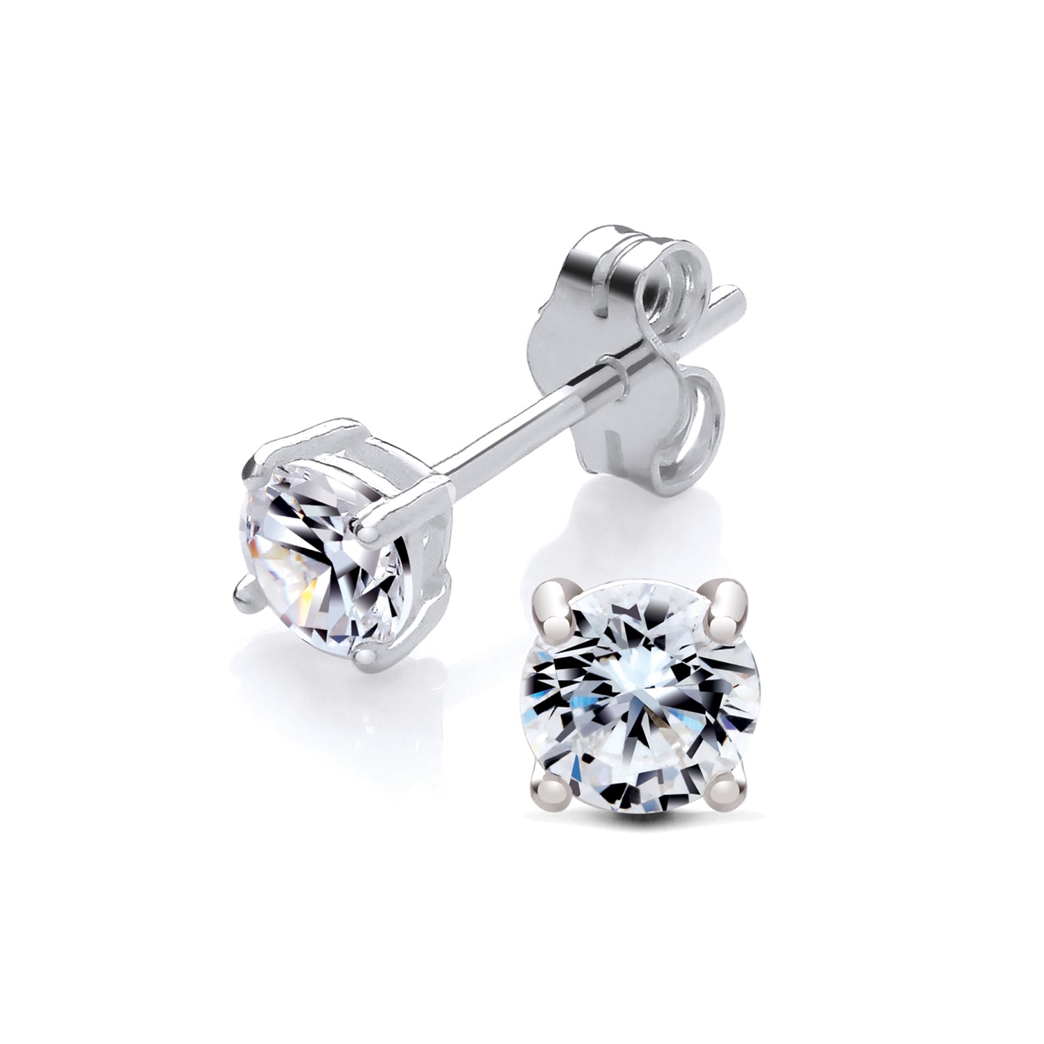 New 925 Silver &amp; 4mm Cubic Zirconia Stud Earrings with the weight 0.70 grams