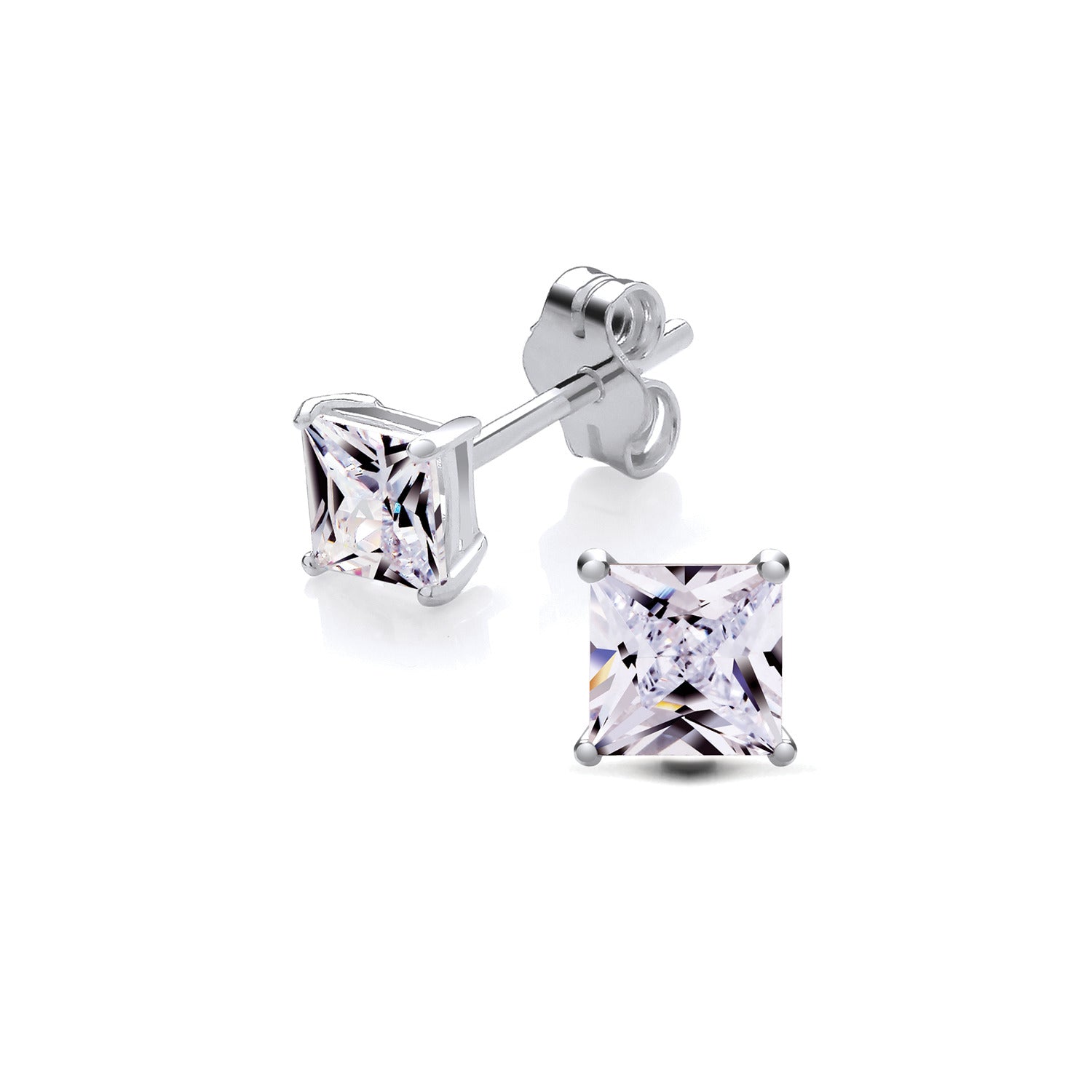 New 925 Silver &amp; 4mm Square Cubic Zirconia Stud Earrings with the weight 0.80 grams