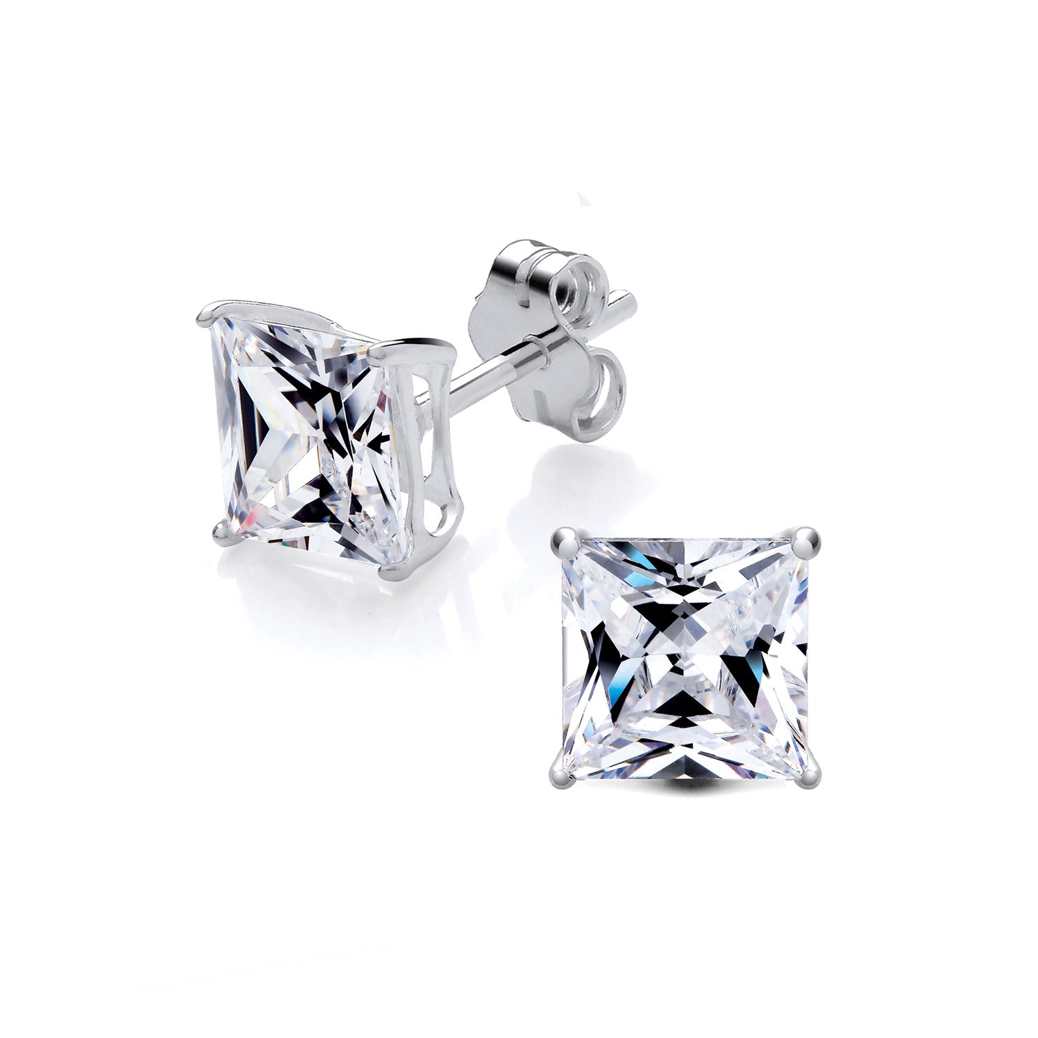 New 925 Silver &amp; 6mm Square Cubic Zirconia Stud Earrings with the weight 1.60 grams