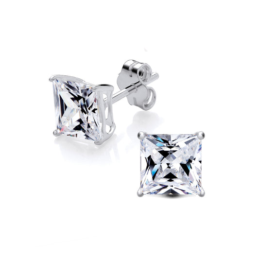 New 925 Silver &amp; 6mm Square Cubic Zirconia Stud Earrings with the weight 1.60 grams