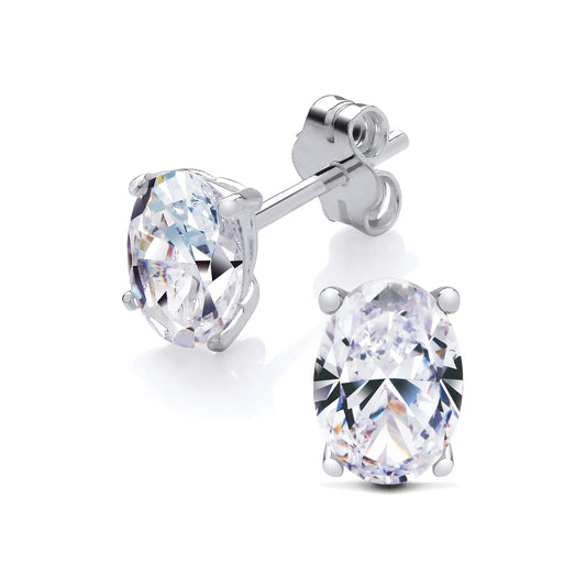 New 925 Silver &amp; 5mm by 7mm Oval Cubic Zirconia Stud Earrings with the weight 1.20 grams