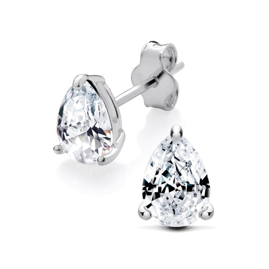 New 925 Silver &amp; 7mm by 5mm Teardrop Cubic Zirconia Stud Earrings with the weight 1.10 grams