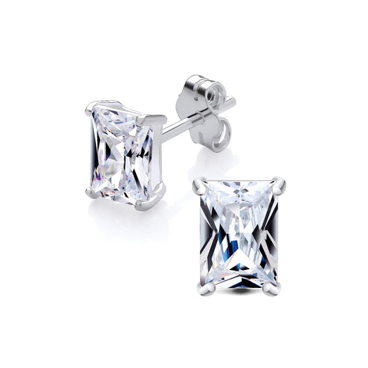 New 925 Silver &amp; 7mm by 5mm Rectangle Emerald Cut Cubic Zirconia Stud Earrings with the weight 1.30 grams